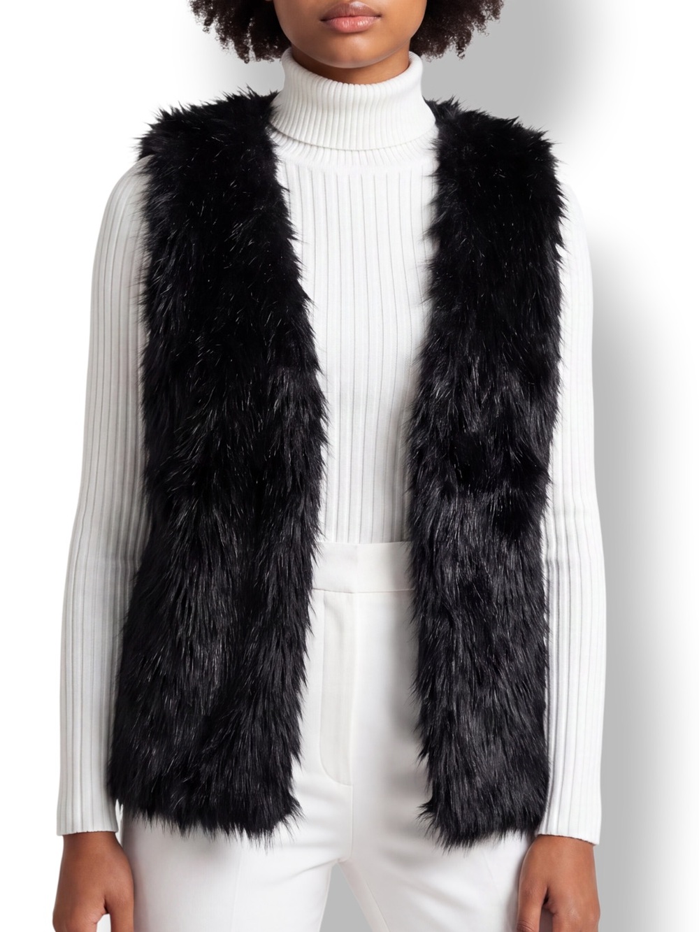 4/$20 Love on a Hanger Black Faux Fur Open Front Vest Size Medium